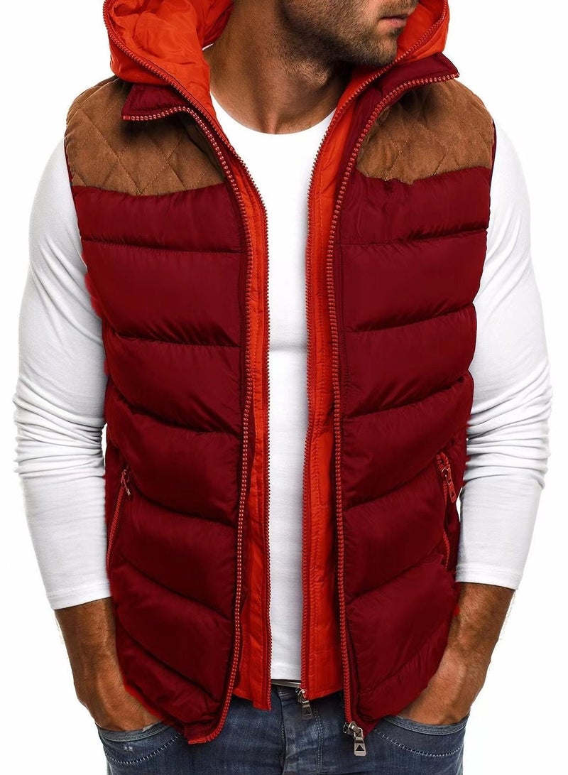 Autumn Winter New Fashion Patchwork Color Men's Hooded Vest