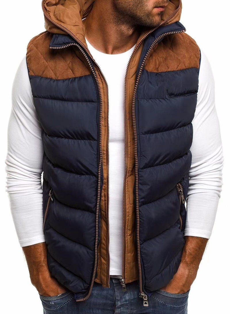 Autumn Winter New Fashion Patchwork Color Men's Hooded Vest