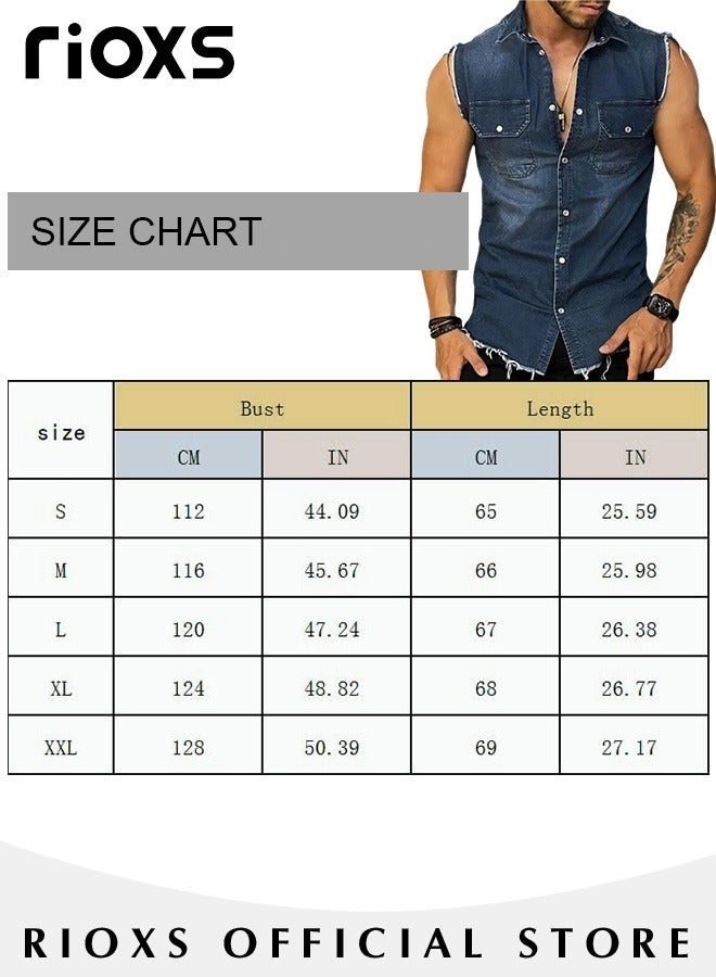 Men's Denim Vest with Button Closure, Vintage Ripped Denim Vest with Casual Simple Design, Fashionable Cowboy Sleeveless Outerwear, Suitable for Party, Dating, Business Work, Daily Wear and Other Activities