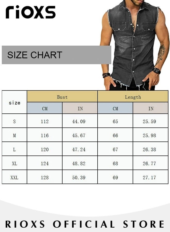 Men's Denim Vest with Button Closure, Vintage Ripped Denim Vest with Casual Simple Design, Fashionable Cowboy Sleeveless Outerwear, Suitable for Party, Dating, Business Work, Daily Wear and Other Activities