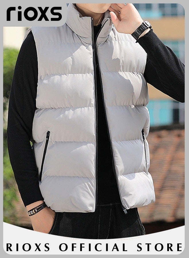 Men's Casual Quilted Puffer Lightweight Vest Outdoor Stand Collar Sleeveless Down Jacket Coat for Autumn & Winter