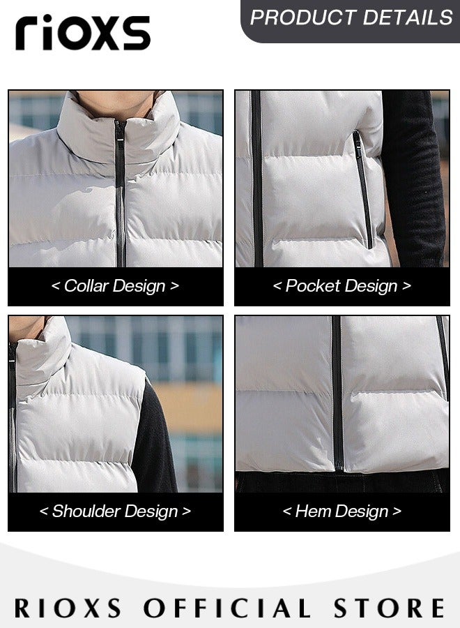 Men's Casual Quilted Puffer Lightweight Vest Outdoor Stand Collar Sleeveless Down Jacket Coat for Autumn & Winter