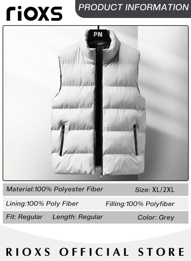 Men's Casual Quilted Puffer Lightweight Vest Outdoor Stand Collar Sleeveless Down Jacket Coat for Autumn & Winter