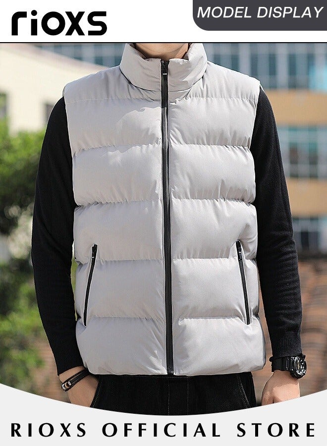 Men's Casual Quilted Puffer Lightweight Vest Outdoor Stand Collar Sleeveless Down Jacket Coat for Autumn & Winter