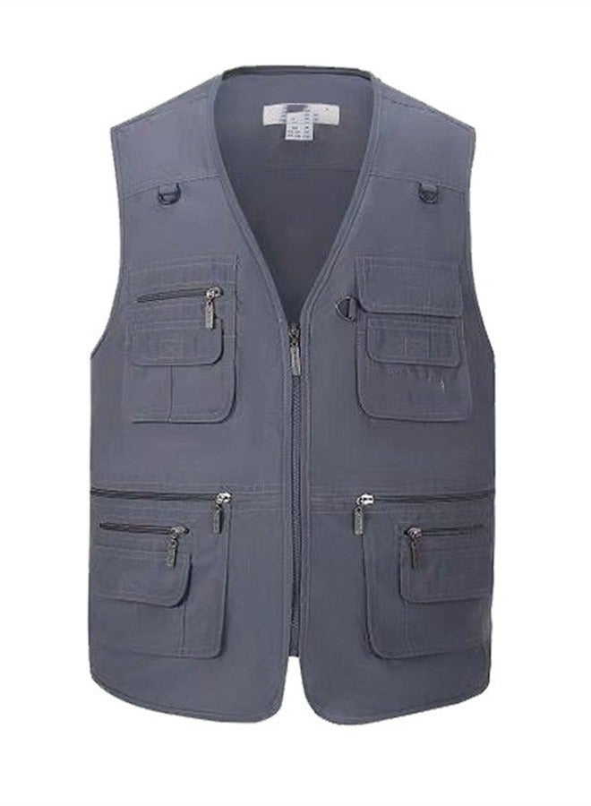 Men Multi Pocket Waistcoat Plus Size Outdoor Shooting Fishing Hiking Vest Jacket Blue