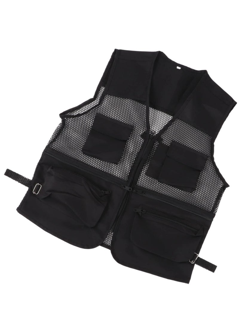 Mesh Fishing Vest, Men Durable Breathable Multi Pocket Summer Vest Photography Travel Hiking Waistcoat Jacket for Outdoor Work Safari Fishing Travel, for Adults and Youth, XL Size