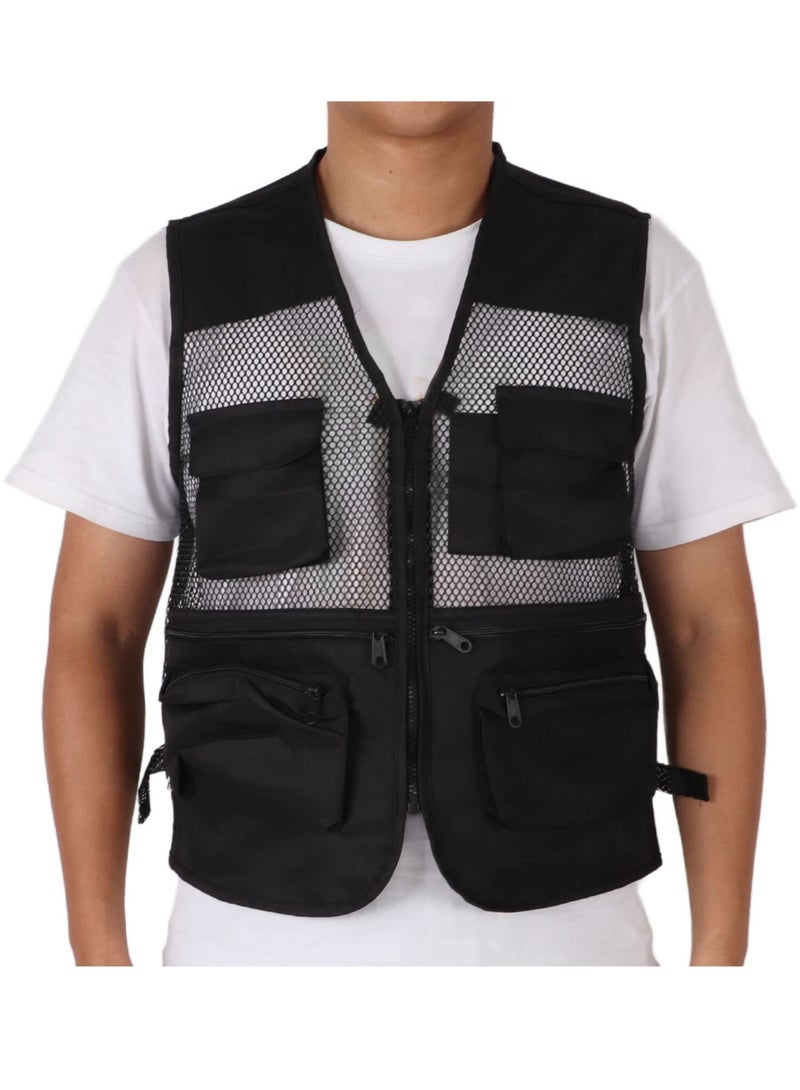 Mesh Fishing Vest, Men Durable Breathable Multi Pocket Summer Vest Photography Travel Hiking Waistcoat Jacket for Outdoor Work Safari Fishing Travel, for Adults and Youth, XL Size