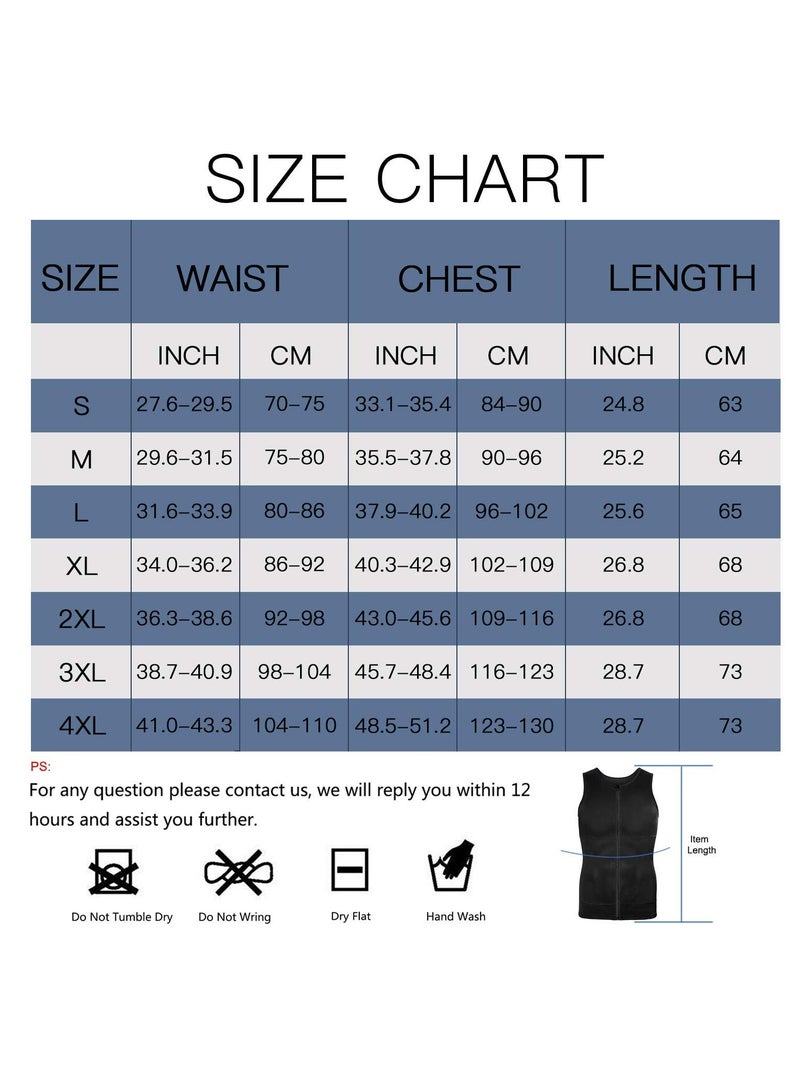 Men Compression Shirts Slimming Undershirts Shapewear Waist Trainer Body Shaper Vest Zipper Tank Top Men, L Size