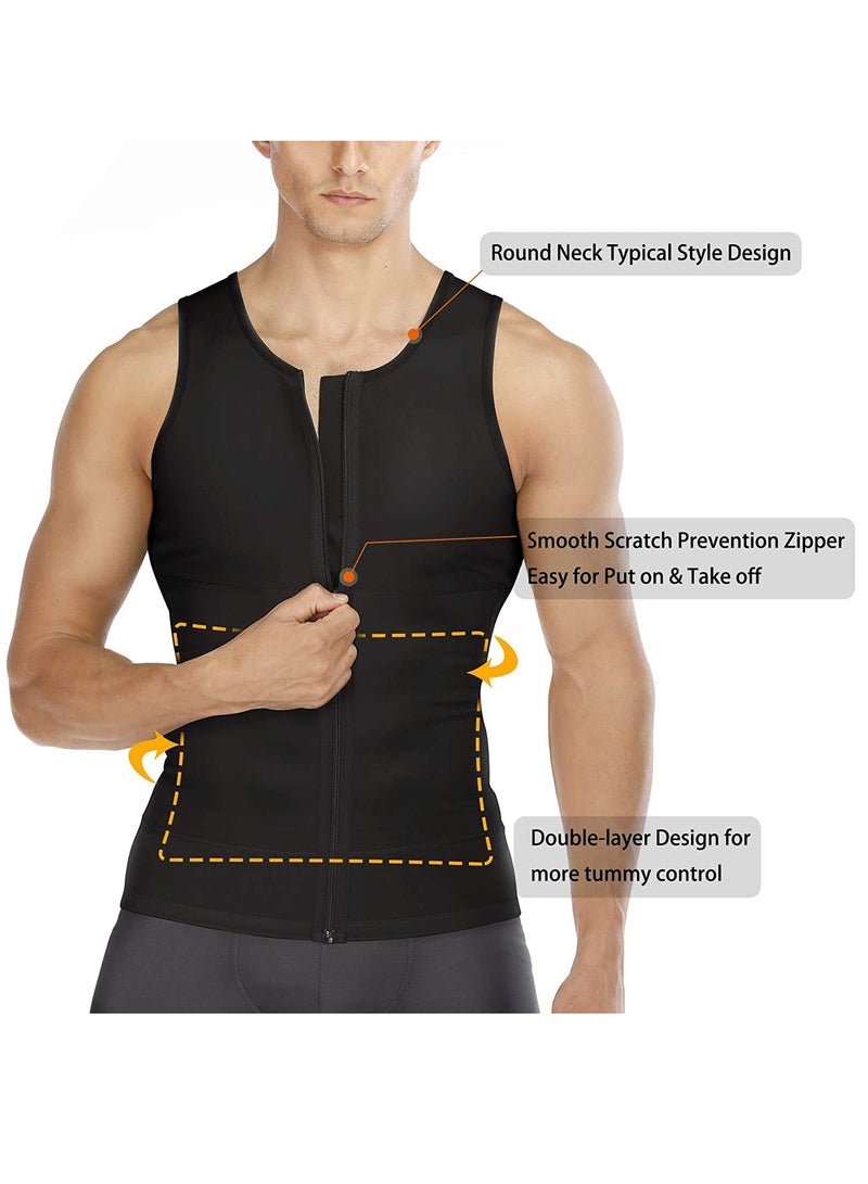 Men Compression Shirts Slimming Undershirts Shapewear Waist Trainer Body Shaper Vest Zipper Tank Top Men, L Size