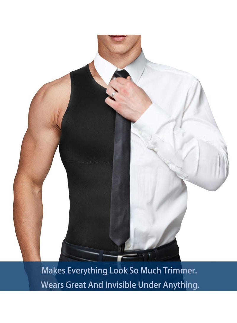 Men Compression Shirts Slimming Undershirts Shapewear Waist Trainer Body Shaper Vest Zipper Tank Top Men, L Size