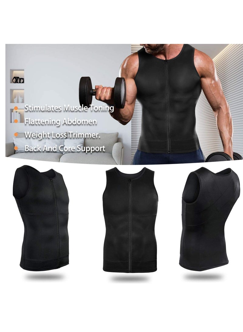 Men Compression Shirts Slimming Undershirts Shapewear Waist Trainer Body Shaper Vest Zipper Tank Top Men, L Size