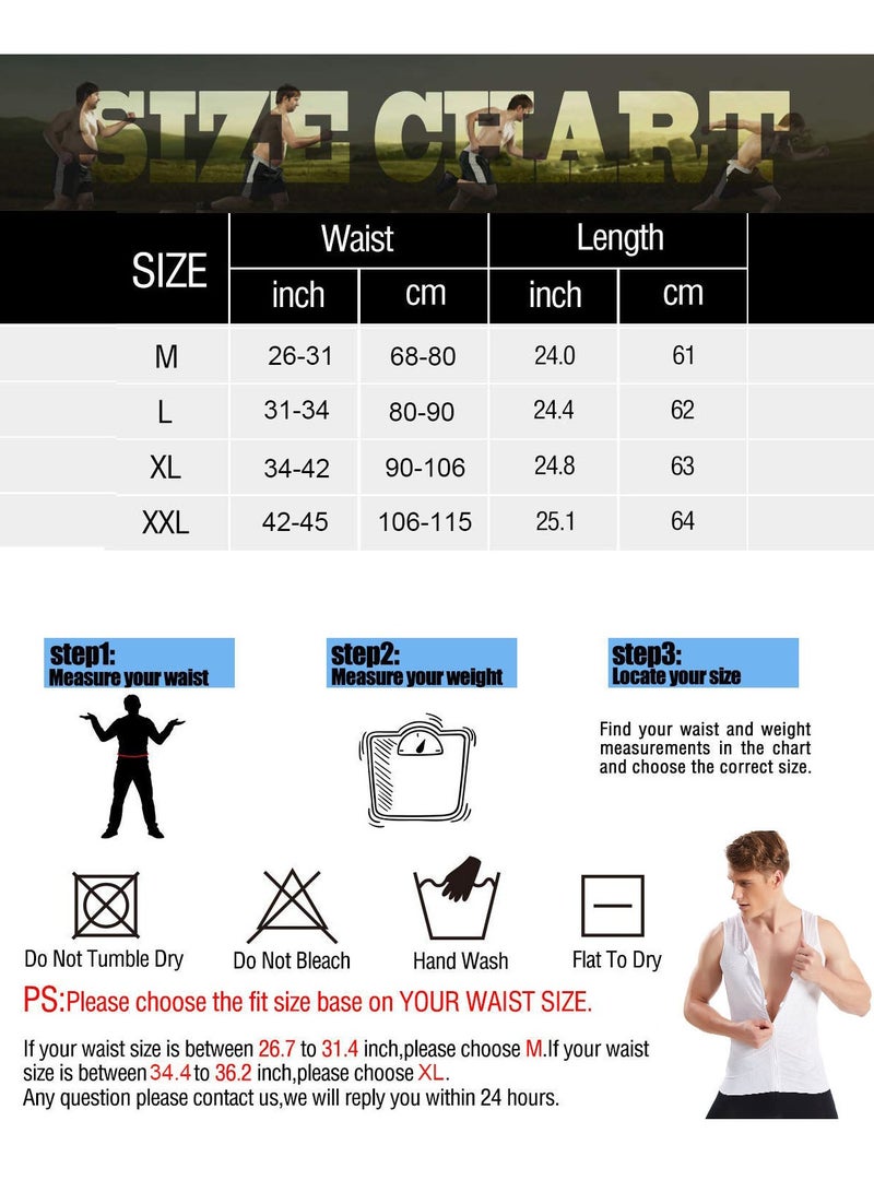 Men Compression Vest Slimming Body Shaper Vest Tummy Control Shapewear with Zipper, Black-L