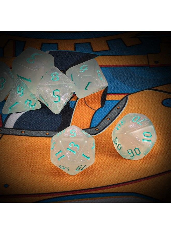 Dnd Dice Set D&D Polyhedral Dice (7 Pcs) For Dungeons And Dragons (Transparent White Glitter)