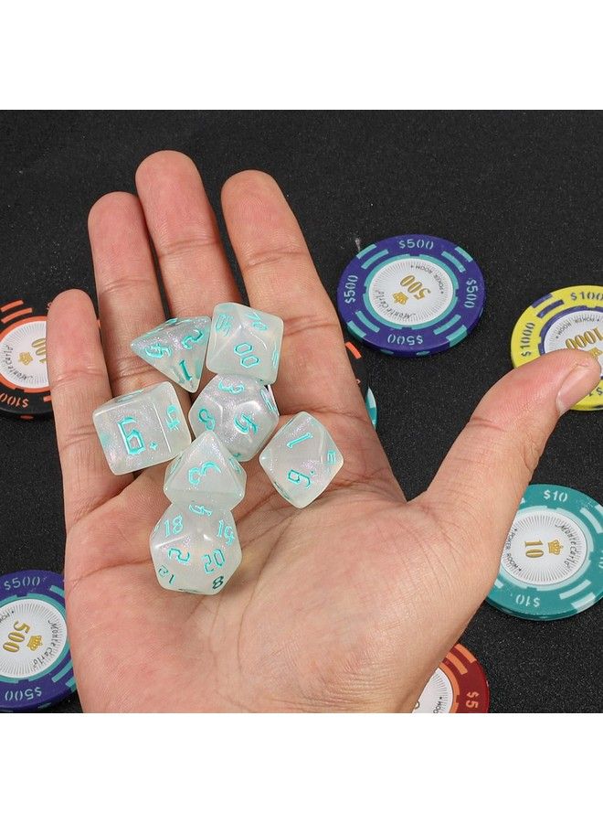 Dnd Dice Set D&D Polyhedral Dice (7 Pcs) For Dungeons And Dragons (Transparent White Glitter)