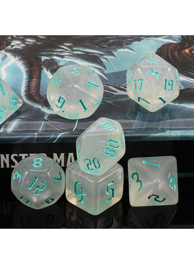 Dnd Dice Set D&D Polyhedral Dice (7 Pcs) For Dungeons And Dragons (Transparent White Glitter)