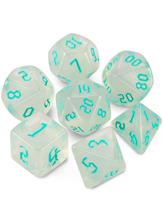 Dnd Dice Set D&D Polyhedral Dice (7 Pcs) For Dungeons And Dragons (Transparent White Glitter)