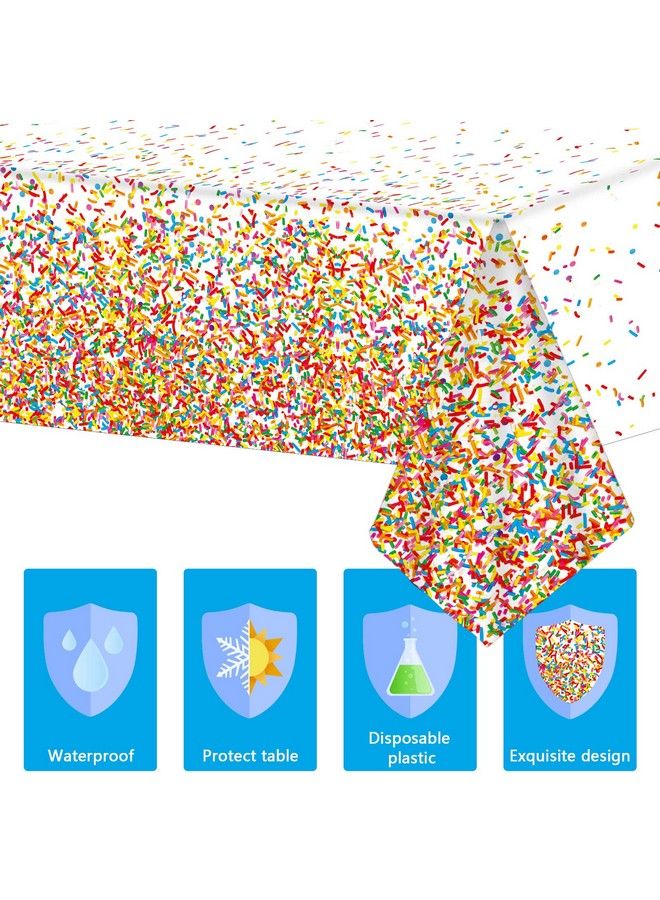 3 Pieces Confetti Sprinkles Birthday Tablecloth For Happy Birthday Decoration Plastic Disposable Rectangle Sprinkles Party Table Covers For Kids Two Sweet Donut Weddings Party Favors 54 X 108 Inches