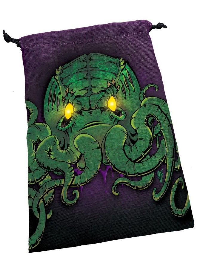 Deluxe Dice Bag: Cthulhu ; Large Drawstring Bag 6” X 9” ; Printed Fabric ; Holds Over 100 Dice ; Includes One Custom Die ; Rpg ; Roleplaying Game Bag ; Tabletop Adventure ; From Steve Jackson Games