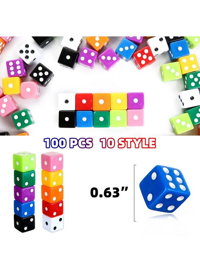 100 Pcs D6 Game Dice Set 6Sided 16Mm Dice In Solid Color Standard Size Polyhedral Dice Square Corner Dice With Gift Box For Party Board Games