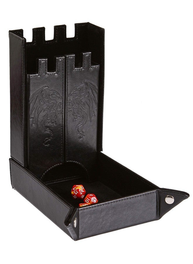 Draco Castle Foldable Dice Tray And Dice Tower Foldable Dnd Dice Tray And Dice Rolling Tray Tower Perfect For Dungeons And Dragons Rpg And Tabletop Gaming Black
