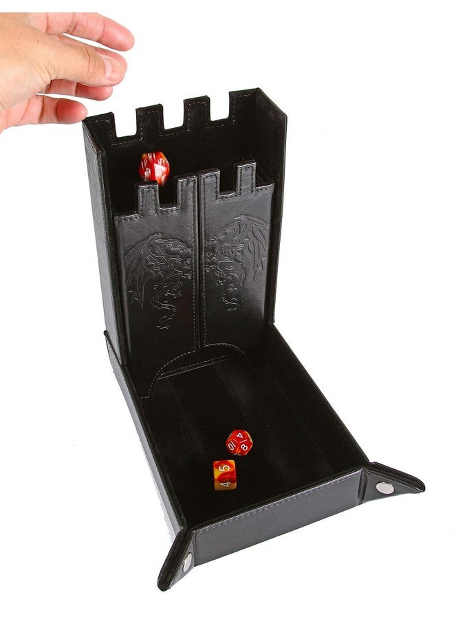 Draco Castle Foldable Dice Tray And Dice Tower Foldable Dnd Dice Tray And Dice Rolling Tray Tower Perfect For Dungeons And Dragons Rpg And Tabletop Gaming Black
