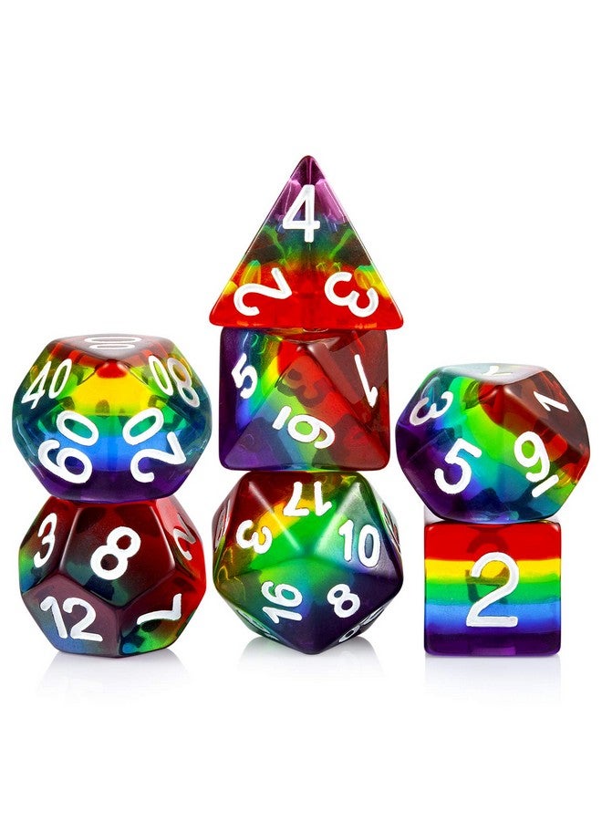 Rainbow Dnd Dice Set Dndnd Transparent Rainbow Polyhedral Die With Free Organza Bag For D&D Dungeons And Dragons Rpgs Role Playing Table Games