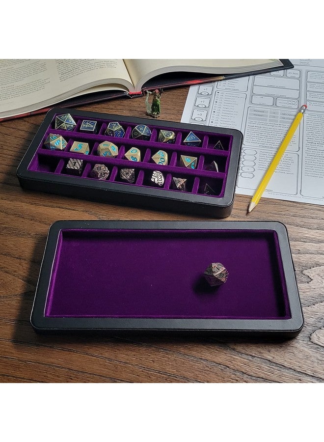 Reliquary Large Divided Dice Case With Dice Tray For Polyhedral Dice Sets 21 Feltlined Chambers Magnetic Lid Closure Metal Dice Storage Box Purple