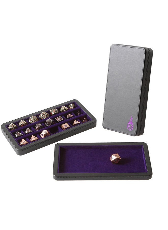 Reliquary Large Divided Dice Case With Dice Tray For Polyhedral Dice Sets 21 Feltlined Chambers Magnetic Lid Closure Metal Dice Storage Box Purple