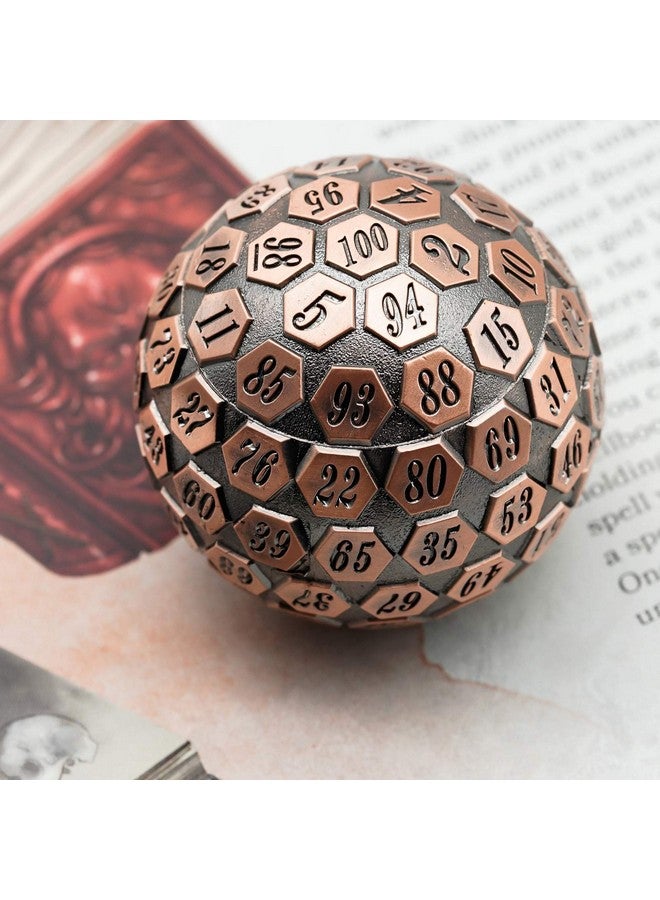 D100 Dnd Metal Dice 100 Sided Giant Metal Dice Single D100 Polyhedral Dice With Metal Case And Dice Bag For Rpgs (Ancient Copper)