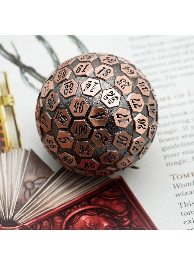 D100 Dnd Metal Dice 100 Sided Giant Metal Dice Single D100 Polyhedral Dice With Metal Case And Dice Bag For Rpgs (Ancient Copper)