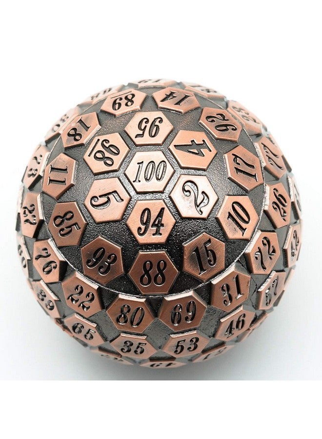 D100 Dnd Metal Dice 100 Sided Giant Metal Dice Single D100 Polyhedral Dice With Metal Case And Dice Bag For Rpgs (Ancient Copper)