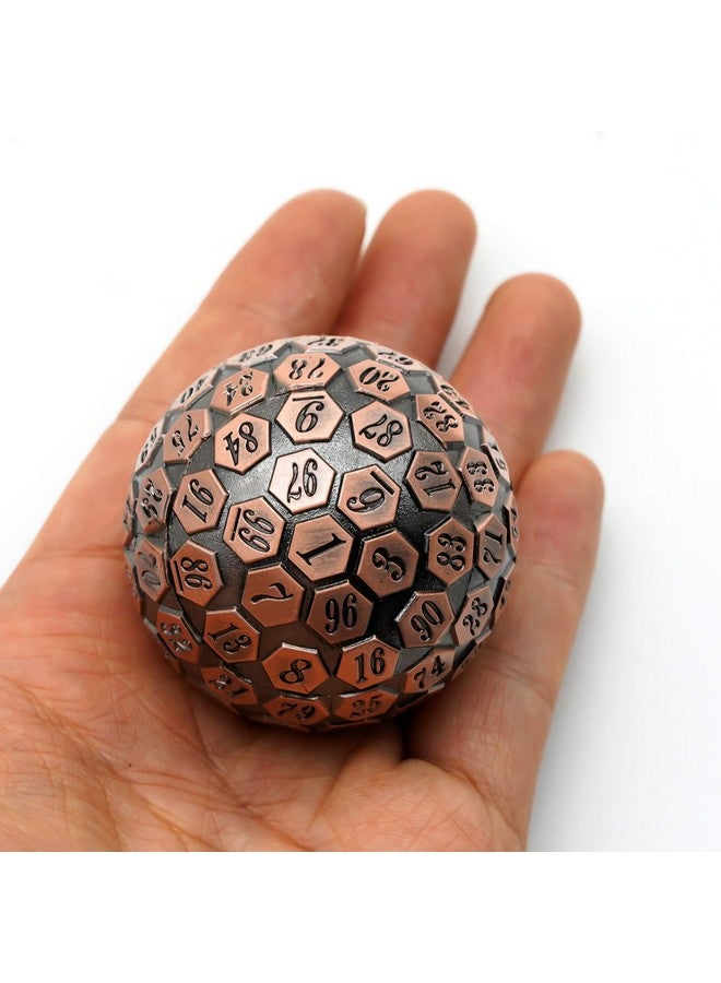 D100 Dnd Metal Dice 100 Sided Giant Metal Dice Single D100 Polyhedral Dice With Metal Case And Dice Bag For Rpgs (Ancient Copper)