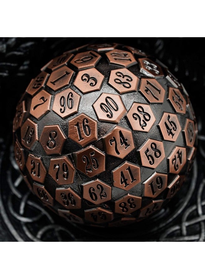 D100 Dnd Metal Dice 100 Sided Giant Metal Dice Single D100 Polyhedral Dice With Metal Case And Dice Bag For Rpgs (Ancient Copper)
