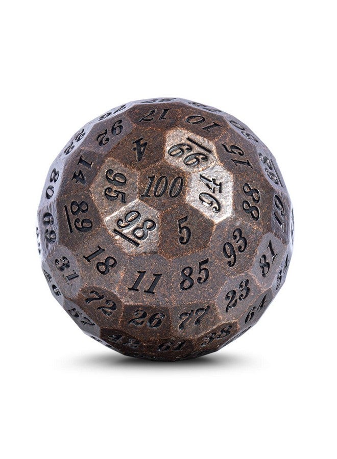 Ancient Copper Metal D100 Dice Single 100 Sided 50Mm Polyhedral Dice With Metal Case And Velvet Pouch(Ancient Copper With Black Number)