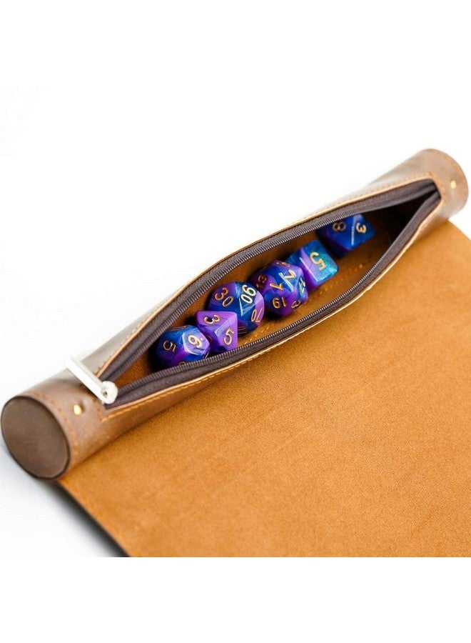2 In 1 Dice Rolling Mat & Zippered Dice Holder Dice Tray Compatible With Dnd Polyhedral Dice Dungeons And Dragon (Brown)