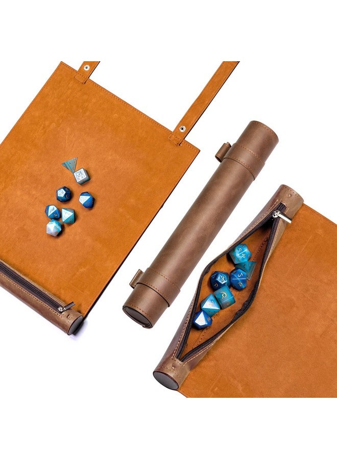 2 In 1 Dice Rolling Mat & Zippered Dice Holder Dice Tray Compatible With Dnd Polyhedral Dice Dungeons And Dragon (Brown)