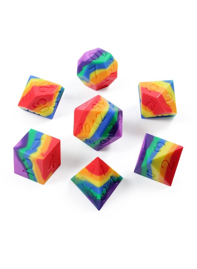 Silicone Dnd Dice Set Dndnd 7Pcs Silicone Squishy Rubber D&D Dice With Clear Plastic Display Case For Dungeons And Dragons Role Playing Games And Tabletop Games（Rainbow