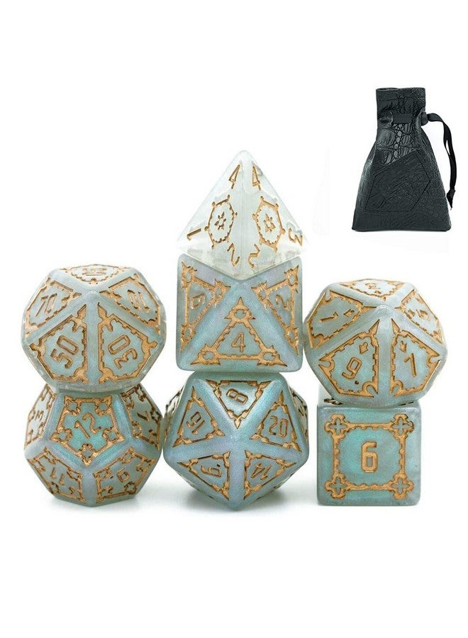 7 Pcs 25Mm Giant Dnd Dice With Dragon Eye Dice Bag Polyhedral Dice Set D&D Dice For Dungeons And Dragons Pathfinder Rpg Mtg (Gray Green)