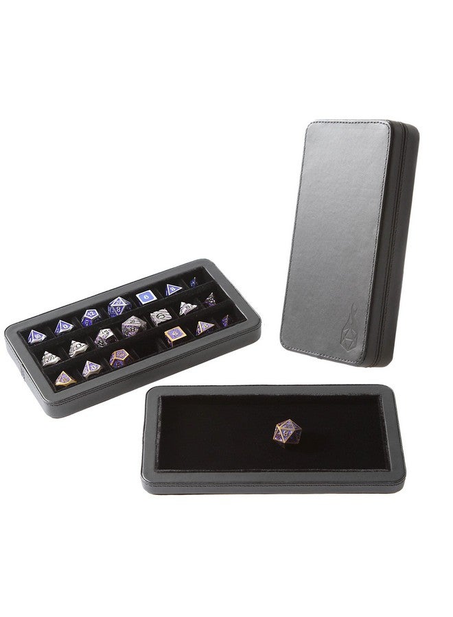 Reliquary Standard Divided Dice Case With Dice Tray For Polyhedral Dice Sets 21 Feltlined Chambers Magnetic Lid Closure Metal Dice Storage Box Black