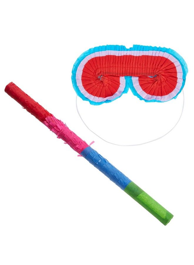 Small Pinata Stick And Blindfold For Kids Birthday Cinco De Mayo Party Decorations (2 Piece Set)