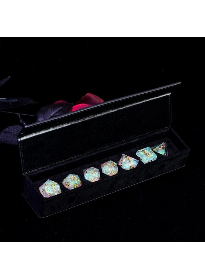Sharp Edges Dnd Dice 7 Pcs D&D Dice Handcrafted Polyhedral Dice Set For Role Playing Game Mtg Pathfinder (Clear Rainbow Film/W)