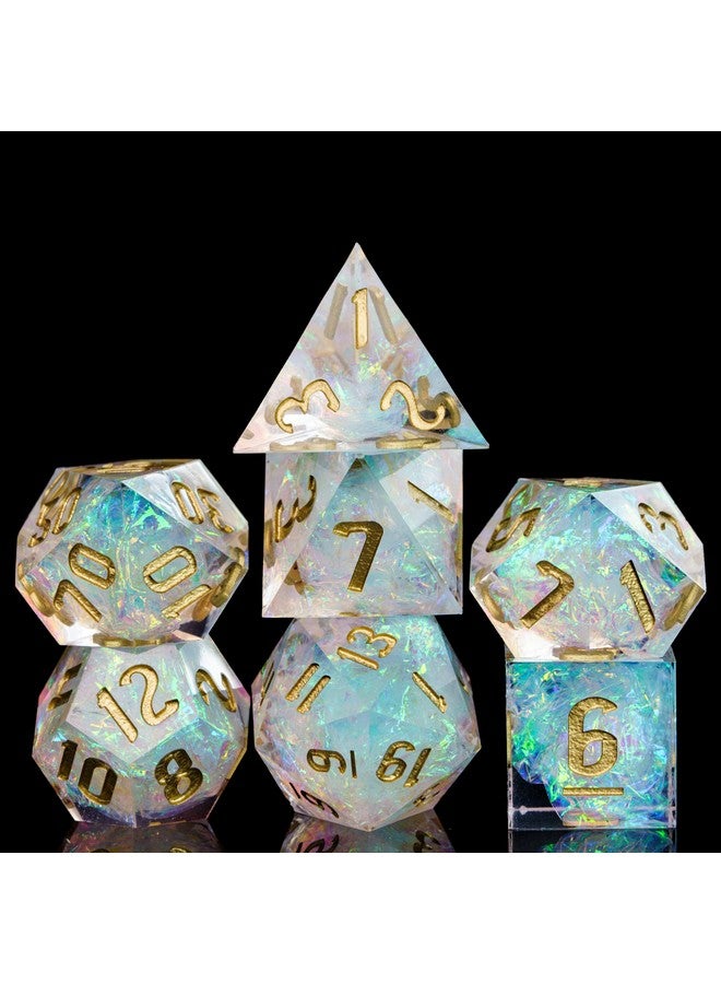 Sharp Edges Dnd Dice 7 Pcs D&D Dice Handcrafted Polyhedral Dice Set For Role Playing Game Mtg Pathfinder (Clear Rainbow Film/W)