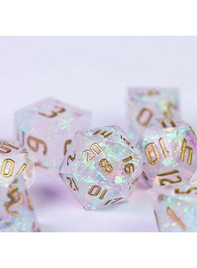 Sharp Edges Dnd Dice 7 Pcs D&D Dice Handcrafted Polyhedral Dice Set For Role Playing Game Mtg Pathfinder (Clear Rainbow Film/W)