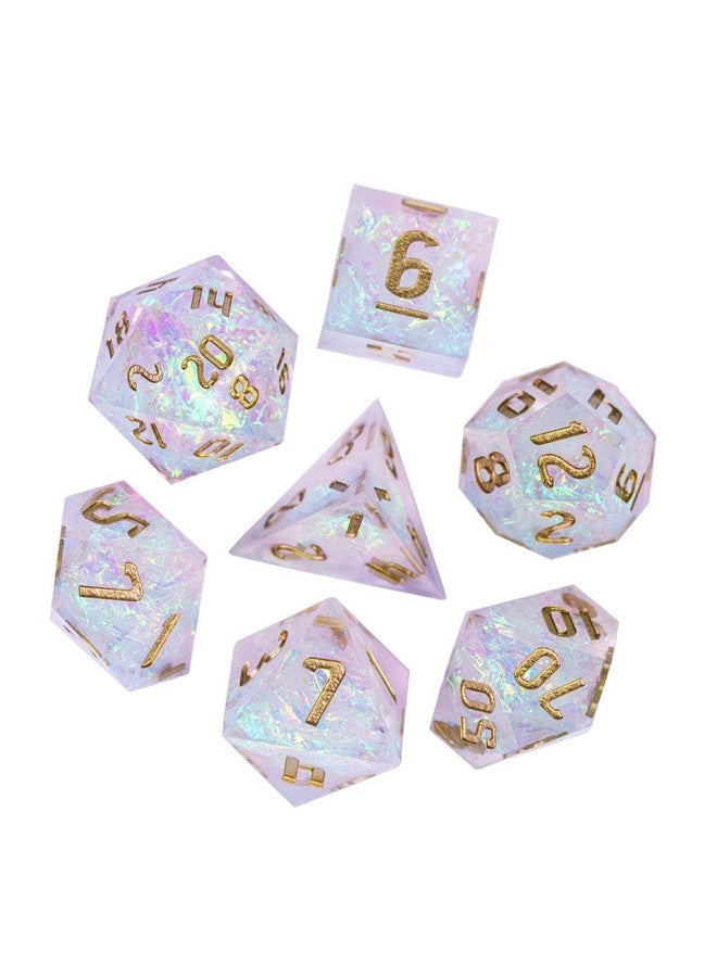 Sharp Edges Dnd Dice 7 Pcs D&D Dice Handcrafted Polyhedral Dice Set For Role Playing Game Mtg Pathfinder (Clear Rainbow Film/W)