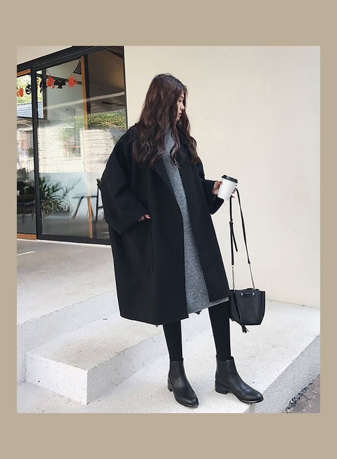 Loose Middle Long Lapel Jacket Overcoat Brown