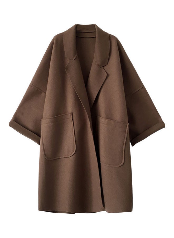 Loose Middle Long Lapel Jacket Overcoat Brown