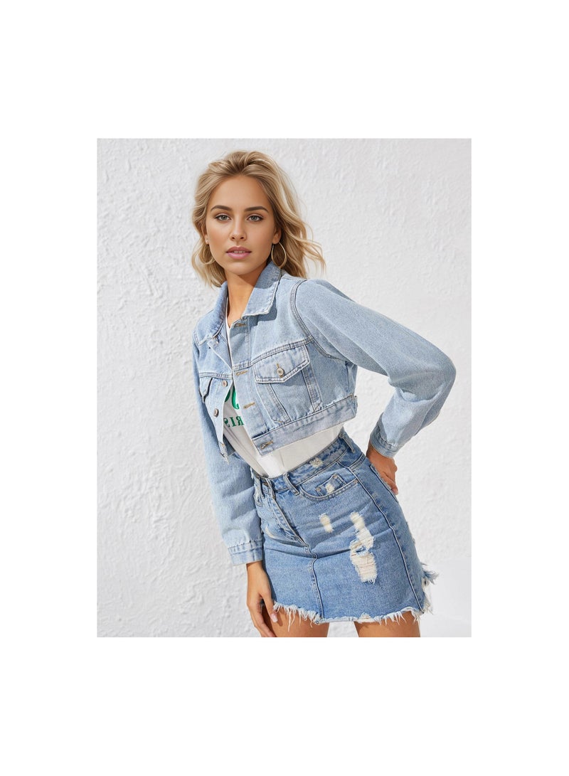 Squality Leisure Tassels Denim Short Jacket Women Blue