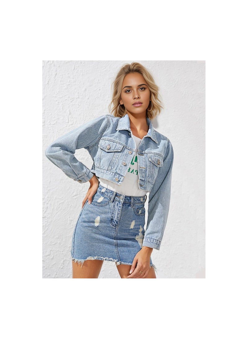 Squality Leisure Tassels Denim Short Jacket Women Blue