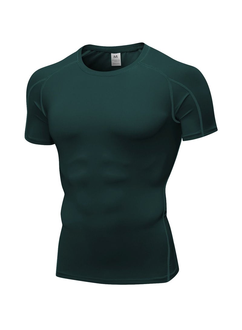 Men Quick Dry Breathable Elastic T-Shirt Dark Green