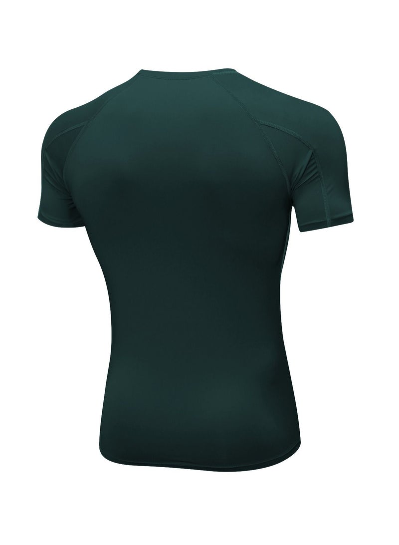 Men Quick Dry Breathable Elastic T-Shirt Dark Green